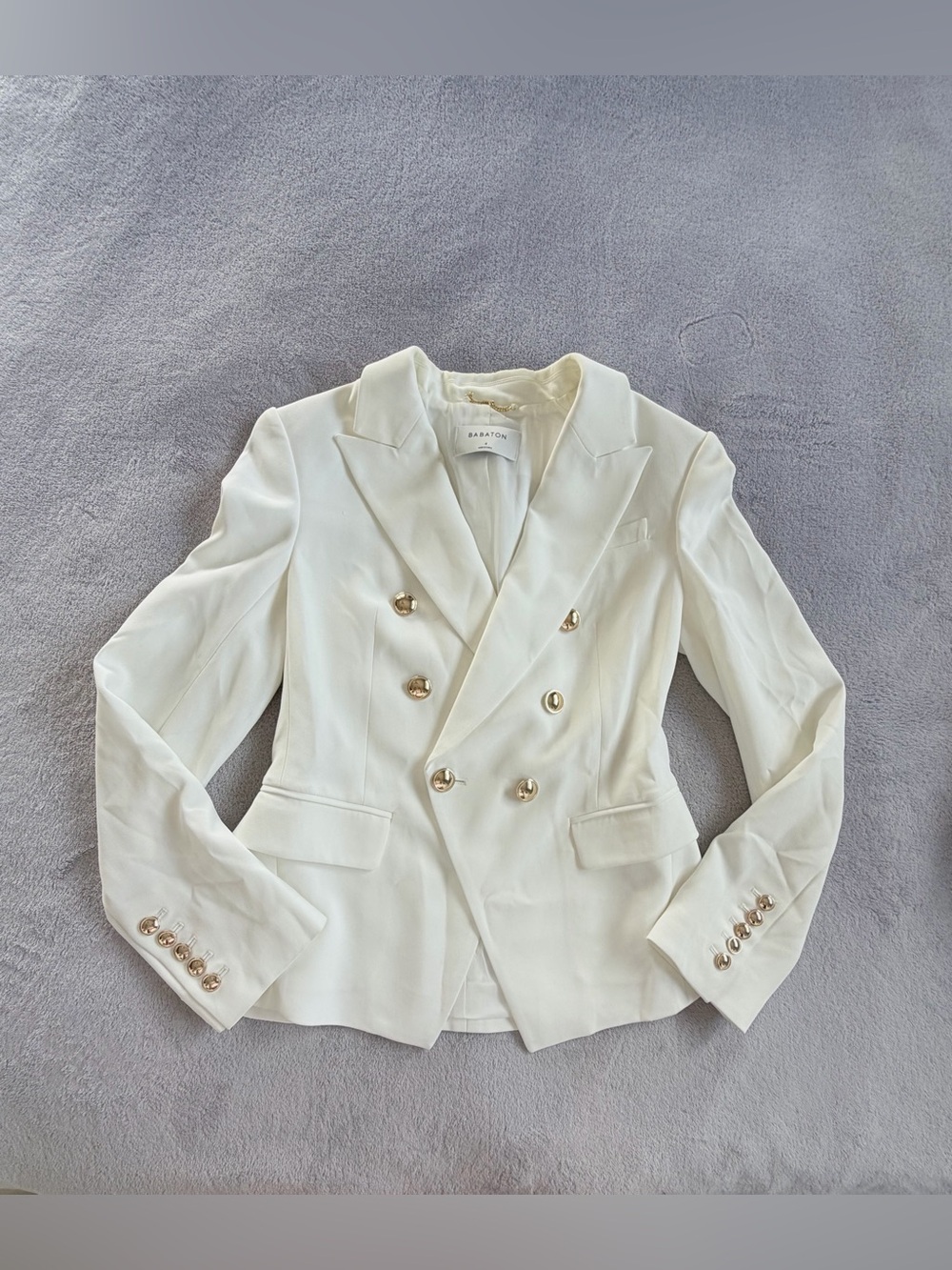 Babaton Double-Breasted White Blazer with Gold Buttons Size S